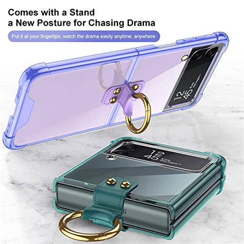 HAII Case for Samsung Galaxy Z Flip 4, Slim Galaxy Z Flip 4 Protective Case with Ring Holder, Fashion Crystal Shockproof Protection Phone Case Cover for Samsung Z Flip 4 5G 2022 (Clear Gray)