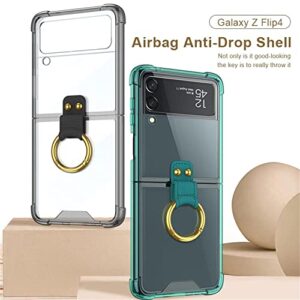 HAII Case for Samsung Galaxy Z Flip 4, Slim Galaxy Z Flip 4 Protective Case with Ring Holder, Fashion Crystal Shockproof Protection Phone Case Cover for Samsung Z Flip 4 5G 2022 (Clear Gray)