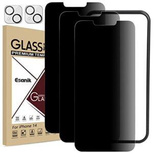 esanik [3+2 pack] privacy screen protector for iphone 14 6.1" anti-spy tempered glass + camera lens protector, installation frame, 9h hardness, case friendly, easy installation, bubble free