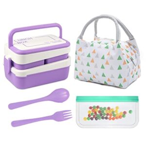 mofele bento box adult lunch box, bento box for adults, 2 layer bpa-free bento box with bag, utensils, 3 compartment bento box with handle, microwave/dishwasher safe cute bento box