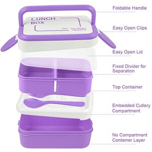 MOFELE Bento Box Adult Lunch Box, Bento Box For Adults, 2 Layer BPA-Free Bento Box With Bag, Utensils, 3 Compartment Bento Box With Handle, Microwave/Dishwasher Safe Cute Bento Box