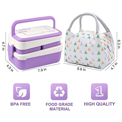 MOFELE Bento Box Adult Lunch Box, Bento Box For Adults, 2 Layer BPA-Free Bento Box With Bag, Utensils, 3 Compartment Bento Box With Handle, Microwave/Dishwasher Safe Cute Bento Box