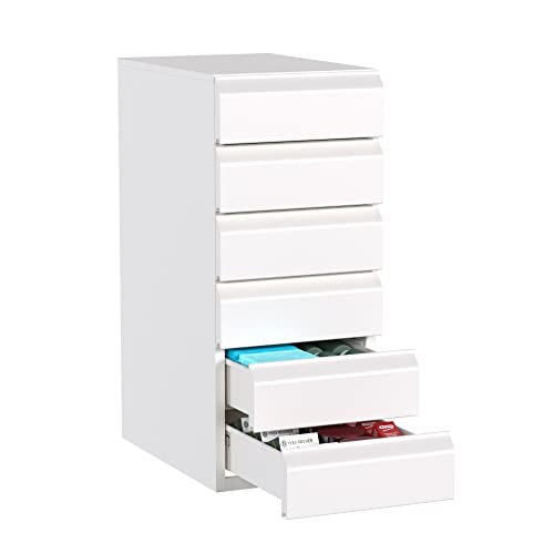 METAN Metal 6 Drawer Vertical File Storage Cabinet, Small Under Desk Storage Cabinet, Metal Chest for Office, Bedroom, Living Room, Assembly Required, White