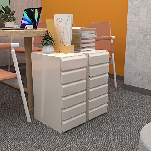 METAN Metal 6 Drawer Vertical File Storage Cabinet, Small Under Desk Storage Cabinet, Metal Chest for Office, Bedroom, Living Room, Assembly Required, White
