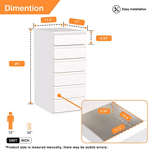 METAN Metal 6 Drawer Vertical File Storage Cabinet, Small Under Desk Storage Cabinet, Metal Chest for Office, Bedroom, Living Room, Assembly Required, White