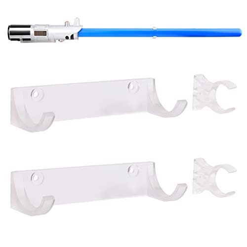 LEKUSHA Horizontal Lightsaber Wall Mount Holder Light Saber Display Rack Hook Stand, Compatible for Any Lightsaber, Clear Pack of 2