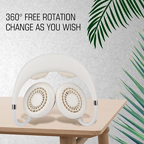 3 Speeds Adjustment Cooling Personal Fan,plplaaoo Hanging Neck Fan, USB Charging Fan, Leafless Massage Aromatherapy Bladeless Fan with Battery, USB Charging Fan for Outdoor Office Home (White)