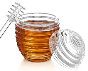 touchstone honey jars with dipper for kitchen, unbreakable food grade acrylic material, honey pot with spoon, tarro de miel con cuchara. honey holder, (3.5" x 5.6") (10 fl oz)