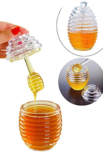 Touchstone Honey Jars with Dipper for Kitchen, Unbreakable Food Grade Acrylic Material, Honey Pot With Spoon, Tarro De Miel Con Cuchara. Honey holder, (3.5" x 5.6") (10 fl oz)