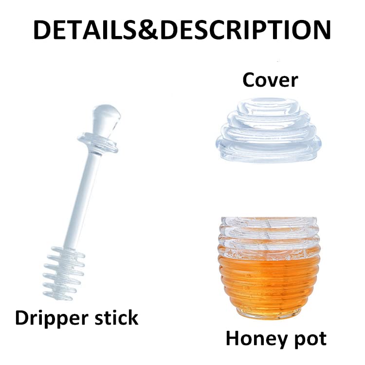 Touchstone Honey Jars with Dipper for Kitchen, Unbreakable Food Grade Acrylic Material, Honey Pot With Spoon, Tarro De Miel Con Cuchara. Honey holder, (3.5" x 5.6") (10 fl oz)