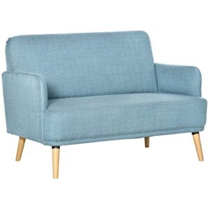 homcom 48" loveseat sofa for bedroom, modern love seats furniture, upholstered small couch for small spaces, blue