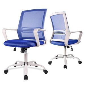 office chair, ergonomic mid back desk chair with lumbar support, adjustable swivel mesh computer chair with armrests for home, office, blue