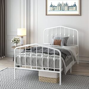 fuiobyvv metal bed frame twin size platform with vintage headboard and footboard sturdy premium steel slat support mattress foundation no box spring needed white