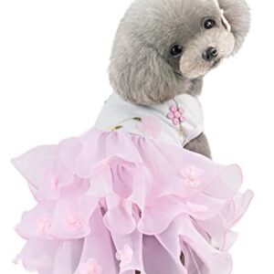 QWINEE Dog Dresses Pets Flower Mesh Dog Tutu Dress Birthday Wedding Party Dog Clothes for Cat Puppy Small Medium Dog Pink L