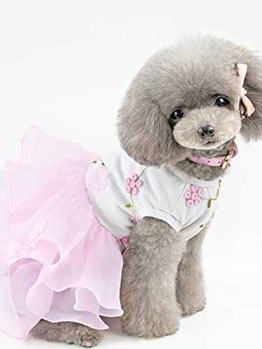 QWINEE Dog Dresses Pets Flower Mesh Dog Tutu Dress Birthday Wedding Party Dog Clothes for Cat Puppy Small Medium Dog Pink L