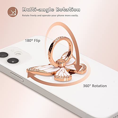 Butterfly Cell Phone Ring Holder Stand, 360°Rotation Metal Finger Kickstand, Compatible with iPhone, Samsung Galaxy, and Smartphone (Silver Purple Clear)