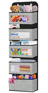 jaysdayly over the door hanging organizer storage with 5 large pockets,wall mount pantry organizers with clear windows and 2 metal hooks for toilet,bathroom,closet,nursery,diapers