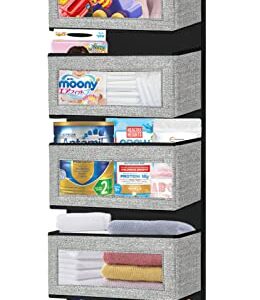 JAYSDAYLY Over the Door Hanging Organizer Storage with 5 Large Pockets,Wall Mount Pantry Organizers with Clear Windows and 2 Metal Hooks for Toilet,Bathroom,Closet,Nursery,Diapers