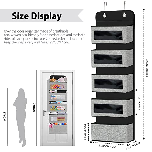 JAYSDAYLY Over the Door Hanging Organizer Storage with 5 Large Pockets,Wall Mount Pantry Organizers with Clear Windows and 2 Metal Hooks for Toilet,Bathroom,Closet,Nursery,Diapers