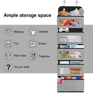 JAYSDAYLY Over the Door Hanging Organizer Storage with 5 Large Pockets,Wall Mount Pantry Organizers with Clear Windows and 2 Metal Hooks for Toilet,Bathroom,Closet,Nursery,Diapers