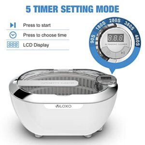 VLOXO Ultrasonic Cleaner with Digital Display 700ml Touch Screen Device Ultrasonic Cleaning Device Ultrasonic Bath Ultrasonic Cleaner Machine for Watches Jewelry Razor Heads Coin(White)