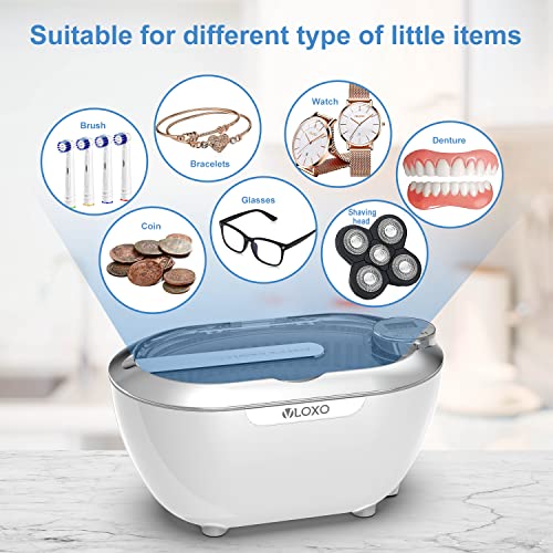 VLOXO Ultrasonic Cleaner with Digital Display 700ml Touch Screen Device Ultrasonic Cleaning Device Ultrasonic Bath Ultrasonic Cleaner Machine for Watches Jewelry Razor Heads Coin(White)