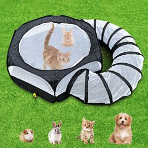 small animal playpen guinea pig cage rabbit pet with tunnel breathable&transparent pop open indoor outdoor exercise portable yard fence with top cover for cats,bunny,hamster,hedgehog pet,chinchillas