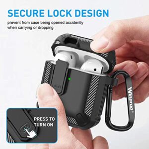 Winproo Armor Airpods 2nd & 1st Generation Case Cover with Lock Clip, Military Hard Shell Full-Body Shockproof Protective Case Skin with Keychain for Airpods 2nd & 1st Gen (Black)