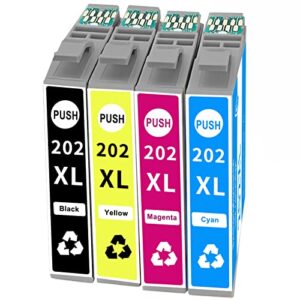 202xl remanufactured ink cartridge replacement for epson 202 xl 202xl t202xl to use with workforce wf-2860 expression home xp-5100 printer new upgraded chips(1black, 1 cyan, 1 magenta, 1 yellow)