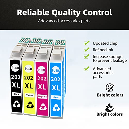 202XL Remanufactured Ink Cartridge Replacement for Epson 202 XL 202XL T202XL to use with Workforce WF-2860 Expression Home XP-5100 Printer New Upgraded Chips(1Black, 1 Cyan, 1 Magenta, 1 Yellow)