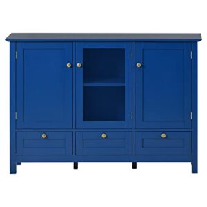 Buffet Sideboard, Accent Cabinet Storage Cabinet Console Table Drawers Storage Shelves for Living Room, Bed Room, Hallway, Kitchen, Entryway with 2 Doors, 3 Drawers (Blue)