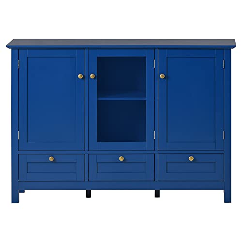 Buffet Sideboard, Accent Cabinet Storage Cabinet Console Table Drawers Storage Shelves for Living Room, Bed Room, Hallway, Kitchen, Entryway with 2 Doors, 3 Drawers (Blue)