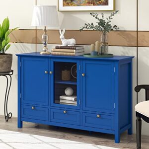 Buffet Sideboard, Accent Cabinet Storage Cabinet Console Table Drawers Storage Shelves for Living Room, Bed Room, Hallway, Kitchen, Entryway with 2 Doors, 3 Drawers (Blue)