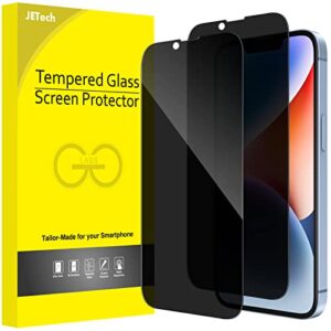 jetech privacy full coverage screen protector for iphone 14 plus 6.7-inch (not for iphone 14 6.1-inch), anti-spy tempered glass film, edge to edge protection case-friendly, 2-pack