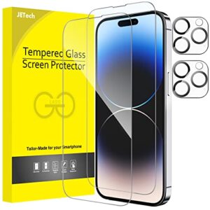 jetech full coverage screen protector for iphone 14 pro max 6.7-inch (not for iphone 14 pro 6.1-inch), with camera lens protector, tempered glass film, hd clear, 2-pack each