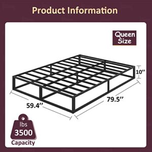 Bilily 10 Inch Queen Bed Frame with Steel Slat Support, Low Profile Queen Metal Platform Bed Frame Support Mattress Foundation, No Box Spring Needed/Easy Assembly/Noise Free