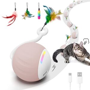 gogodogya cat toys,interactive cat toy ball,indoor automatic moving cat ball toys/puppies toys,with led rainbow lights,feathers & usb charging cable,touch control and sound control smart start cat toy