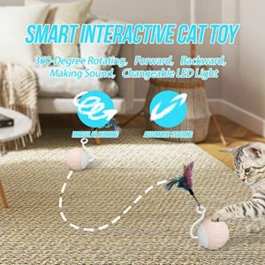 GOGODOGYA Cat toys,Interactive cat toy ball,Indoor Automatic Moving Cat Ball Toys/Puppies Toys,With LED Rainbow Lights,Feathers & USB Charging Cable,Touch control and Sound control Smart Start Cat Toy