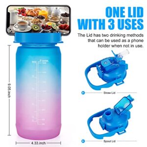 QIMUKKX Half Gallon Water Bottle with Straw, 64 oz Water Bottle with Time Marker, Plastic Water Bottles with Chug & Straw Lid, Motivational Water Jug with Phone Holder