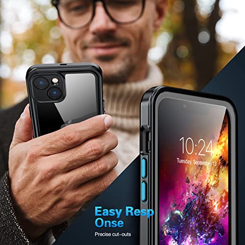 GOLDJU for iPhone 14 Case, [IP68 Waterproof] Case [Dustproof] with [Built-in Screen Protector], [10FT Military Fully Body Shockproof] Phone Case for iPhone 14 6.1 inch (2022), Black/Clear