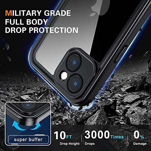 GOLDJU for iPhone 14 Case, [IP68 Waterproof] Case [Dustproof] with [Built-in Screen Protector], [10FT Military Fully Body Shockproof] Phone Case for iPhone 14 6.1 inch (2022), Black/Clear