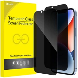 jetech privacy full coverage screen protector for iphone 14 6.1-inch (not for iphone 14 plus 6.7-inch), anti-spy tempered glass film, edge to edge protection case-friendly, 2-pack