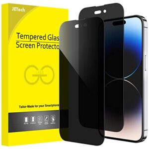 jetech privacy full coverage screen protector for iphone 14 pro max 6.7-inch (not for iphone 14 pro 6.1-inch), anti-spy tempered glass film, edge to edge protection case-friendly, 2-pack