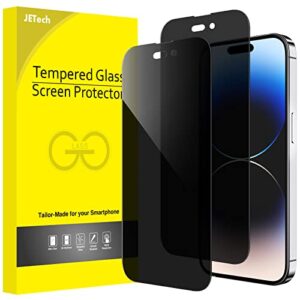 jetech privacy full coverage screen protector for iphone 14 pro 6.1-inch (not for iphone 14 pro max 6.7-inch), anti-spy tempered glass film, edge to edge protection case-friendly, 2-pack