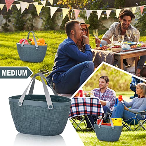 GILIGEGE Shopping Basket Soft Portable Picnic Basket Plastic Wash Basket Dirty Clothes Storage Basket Bath Basket Bath Basket Beach Travel Handbag Cool Camping Gifts for Women (Navy, One Size)