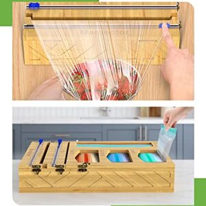 Bamboo Ziplock Bag Storage Organizer, 6 In 1 Foil and Plastic Wrap Organizer for Kitchen Drawer, Uamector  Aluminum Foil Dispenser with Cutter, Compatible within 12" Roll 