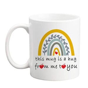 qsavet this mug is a hug from me to you, thinking of you, rainbow mug, funny birthday gift, christmas gift, mom gift, encouragement, novelty coffee mug for mom, dad, wife, husband, coworker - 11oz