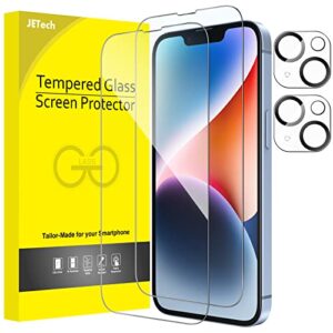 jetech full coverage screen protector for iphone 14 plus 6.7-inch (not for iphone 14 6.1-inch) with camera lens protector, tempered glass film, hd clear, 2-pack each