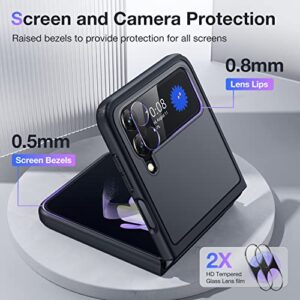 Humixx for Samsung Galaxy Z Flip 4 Case with 2X HD Lens Protector, [Mil-Grade Protection][Anti-Fingerprint] Translucent Matte Hard PC Back with Soft TPU Edge & Airbag Shock- Black