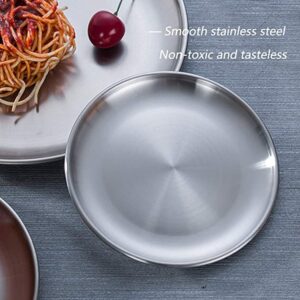 Bonilaan 304 Stainless Steel Plate, 5 Size Metal Plates , Matte Polished Rust-Proof Metal Round Dishes Set for Home Kichten, Outdoor Camping, Salad, Snack, Steak, Pizza and BBQ - Set of 5, Silver